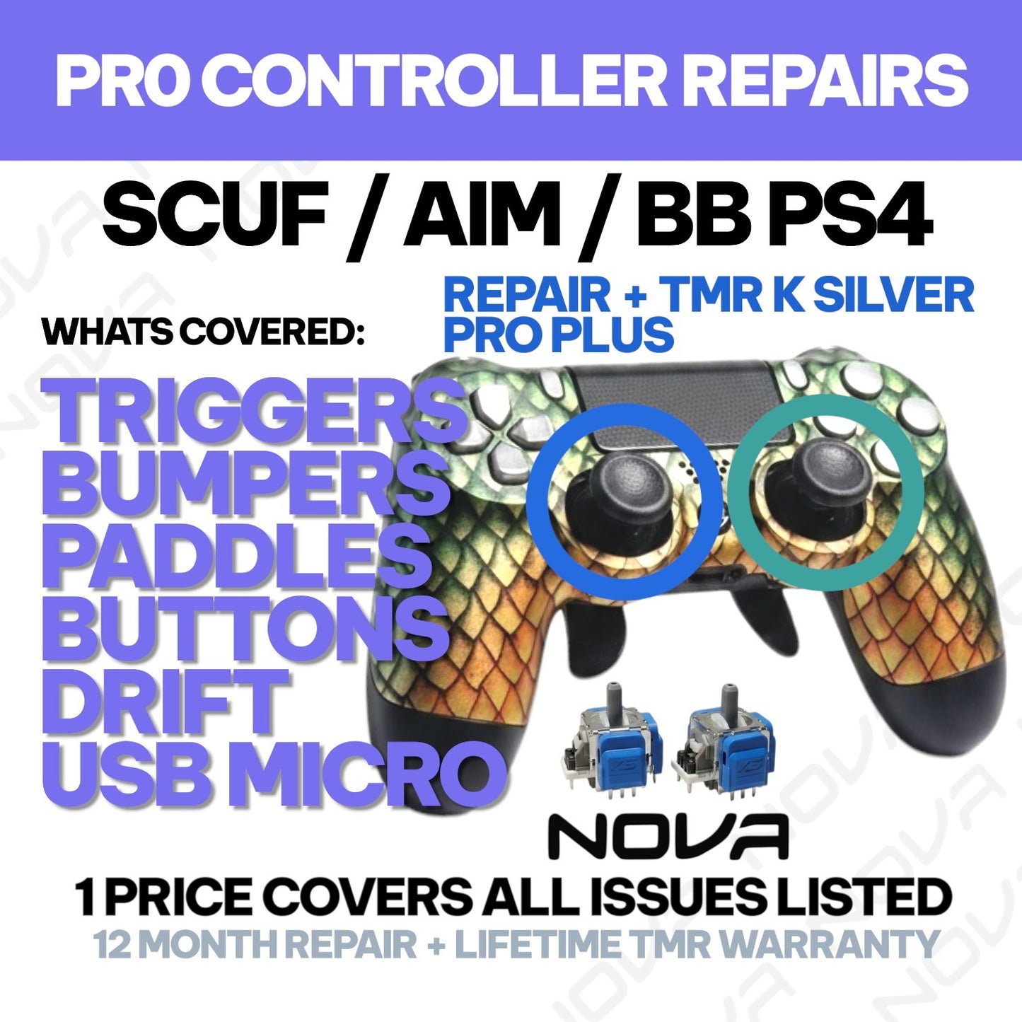 𝗣𝗦𝟰 𝗦𝗖𝗨𝗙 / 𝗔𝗜𝗠 / 𝗕𝗔𝗧𝗧𝗟𝗘 𝗕𝗘𝗔𝗩𝗘𝗥 CONTROLLER REPAIR + KS TMR INSTALL - 1 PRICE FIXES ALL LISTED ISSUES - PRO CONTROLLER REPAIRS