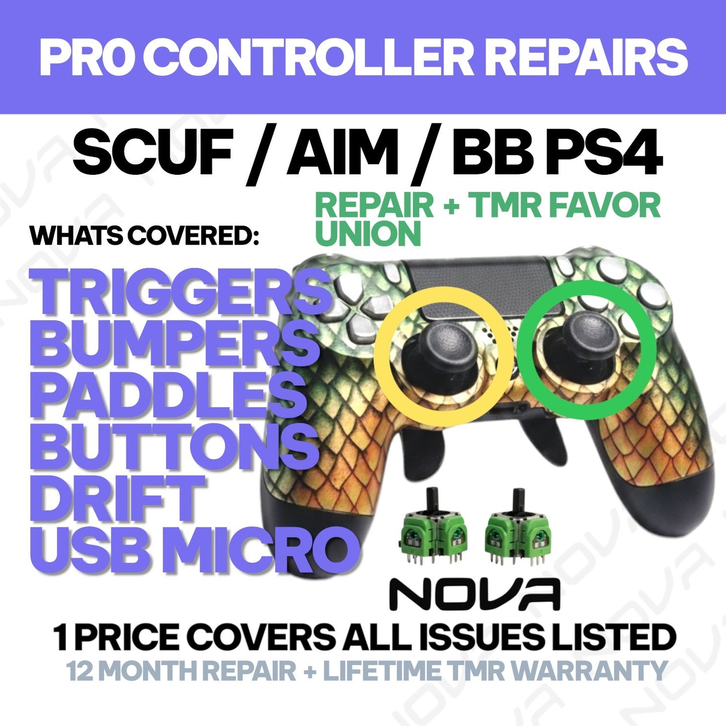 𝗣𝗦𝟰 𝗦𝗖𝗨𝗙 / 𝗔𝗜𝗠 / 𝗕𝗔𝗧𝗧𝗟𝗘 𝗕𝗘𝗔𝗩𝗘𝗥 CONTROLLER REPAIR + FU TMR INSTALL - 1 PRICE FIXES ALL LISTED ISSUES - PRO CONTROLLER REPAIRS
