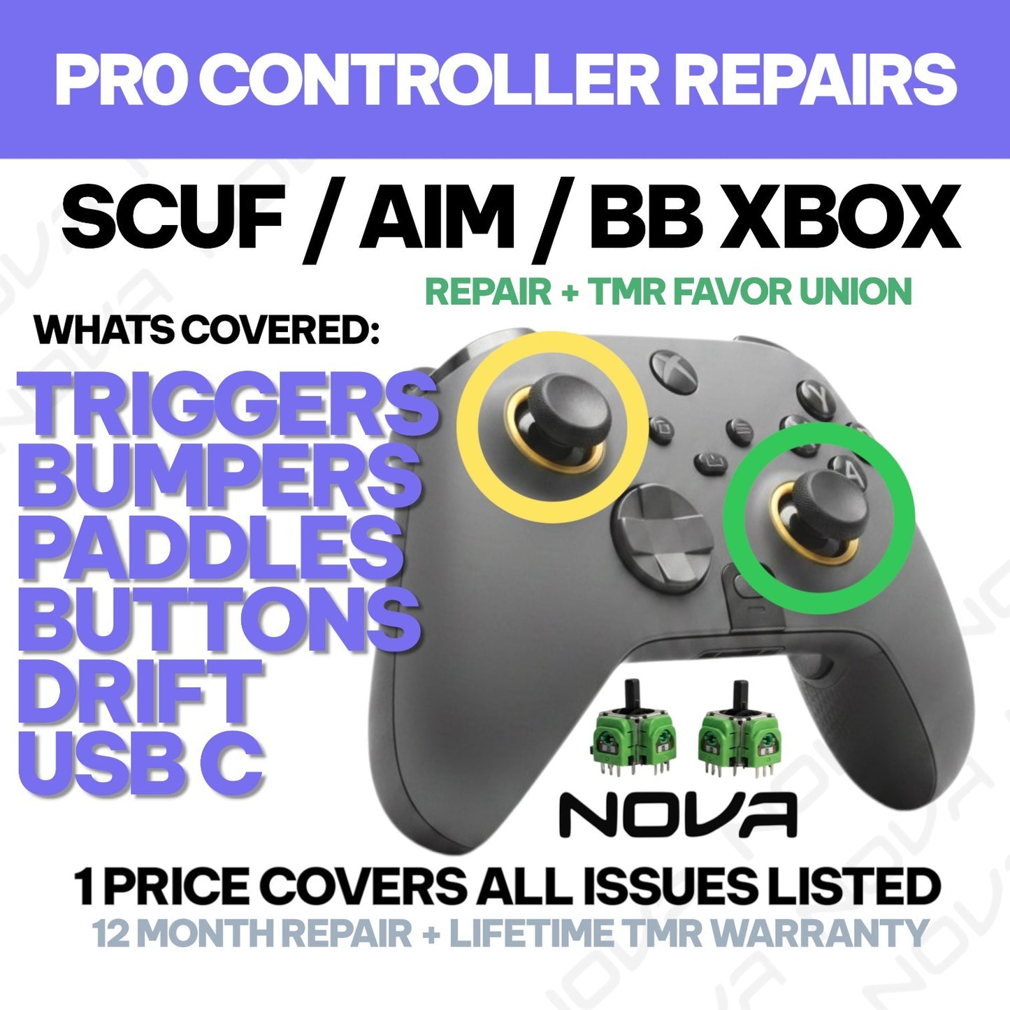 𝗫𝗕𝗢𝗫 𝗦𝗖𝗨𝗙 / 𝗔𝗜𝗠 / 𝗕𝗔𝗧𝗧𝗟𝗘 𝗕𝗘𝗔𝗩𝗘𝗥 CONTROLLER REPAIR + FU TMR INSTALL - 1 PRICE FIXES ALL LISTED ISSUES - PRO CONTROLLER REPAIRS
