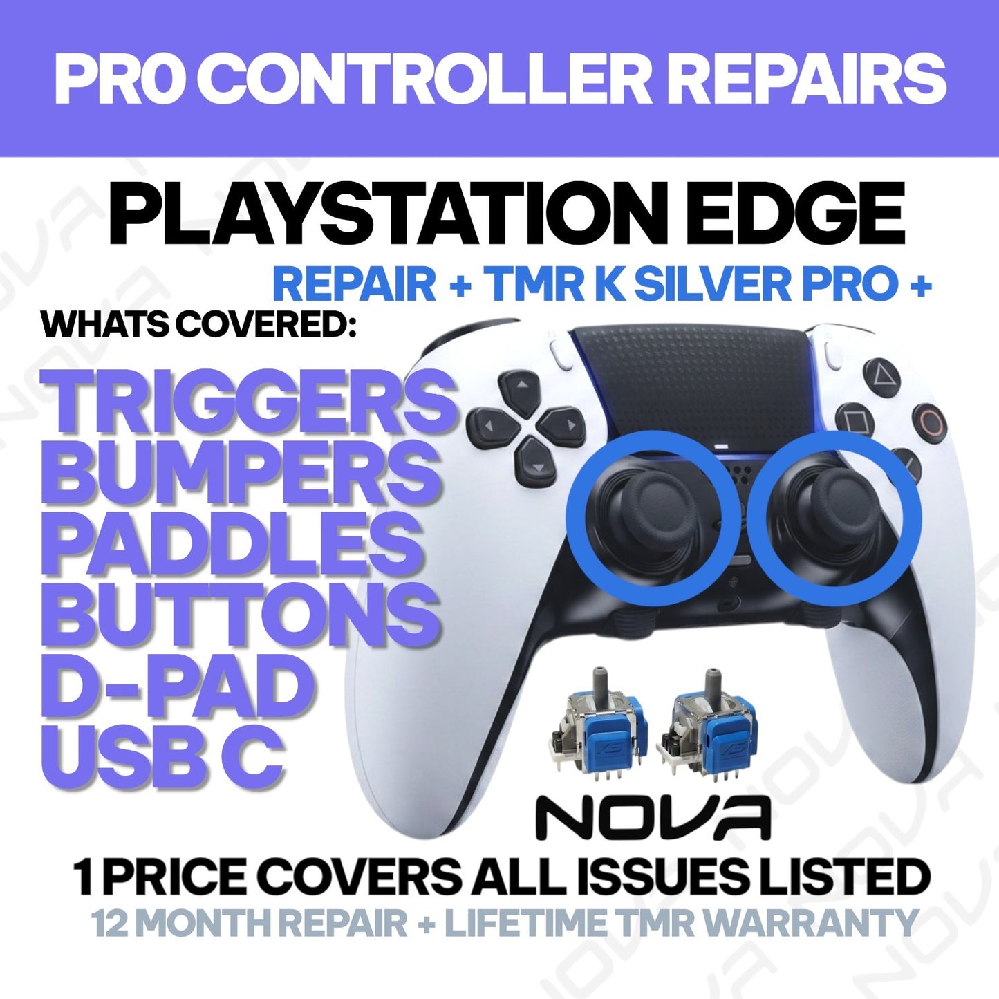 𝗣𝗟𝗔𝗬𝗦𝗧𝗔𝗧𝗜𝗢𝗡 𝗘𝗗𝗚𝗘 CONTROLLER REPAIR + K SILVER PRO PLUS TMR UPGRADE X2 MODULES - 1 PRICE FIXES ALL LISTED ISSUES - PRO CONTROLLER REPAIR BUNDLE