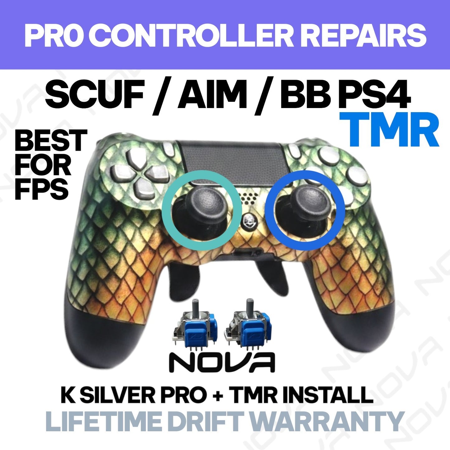 𝗣𝗦𝟰 𝗦𝗖𝗨𝗙 / 𝗔𝗜𝗠 / 𝗕𝗔𝗧𝗧𝗟𝗘 𝗕𝗘𝗔𝗩𝗘𝗥 TMR INSTALL K SILVER PRO PLUS - PRO CONTROLLER REPAIRS