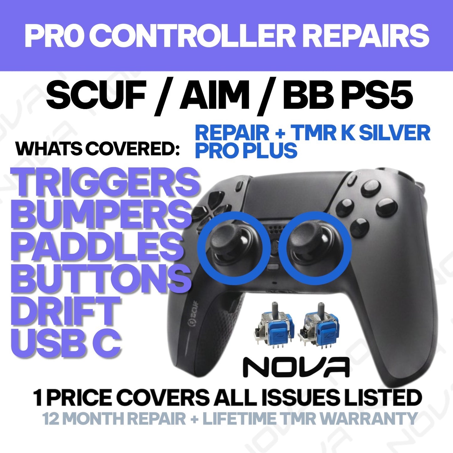 𝗣𝗦𝟱 𝗦𝗖𝗨𝗙 / 𝗔𝗜𝗠 / 𝗕𝗔𝗧𝗧𝗟𝗘 𝗕𝗘𝗔𝗩𝗘𝗥 CONTROLLER REPAIR + K SILVER TMR INSTALL - 1 PRICE FIXES ALL LISTED ISSUES - PRO CONTROLLER REPAIRS
