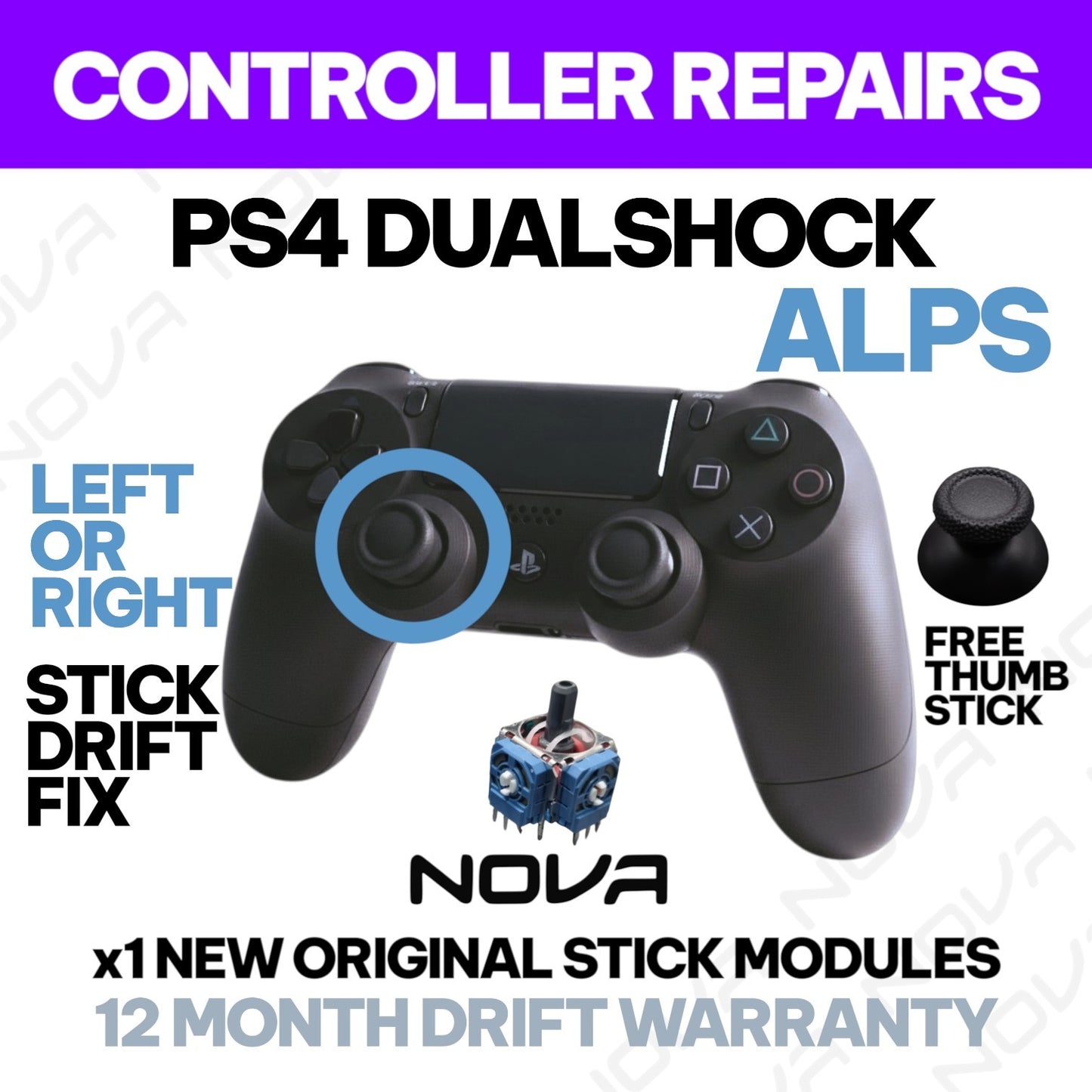 PS4 DUALSHOCK STICK DRIFT FIX (X1 NEW ORIGINAL STICK) - CONTROLLER REPAIRS